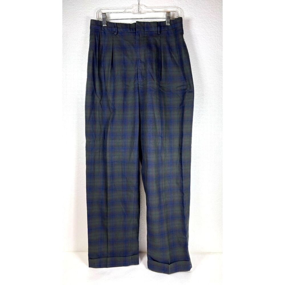 VTG Polo Ralph Lauren Blackwatch Plaid Cinch Waist Pleated Pants Men's 30x30 - Picture 1 of 14